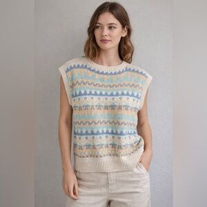 La vicuna Yellow Knitwear Vest Made in Peru Hand Knit Unisex Cotton Small VTG